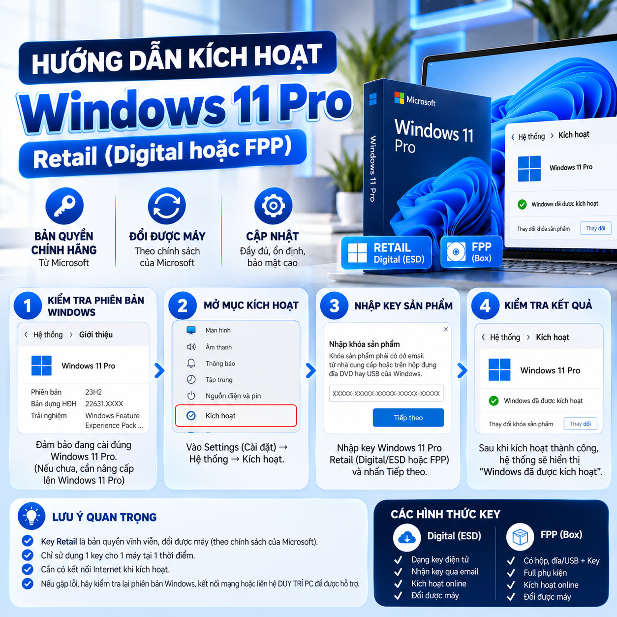Hướng dẫn kích hoạt Windows 11 Pro Retail (Digital hoặc FPP)